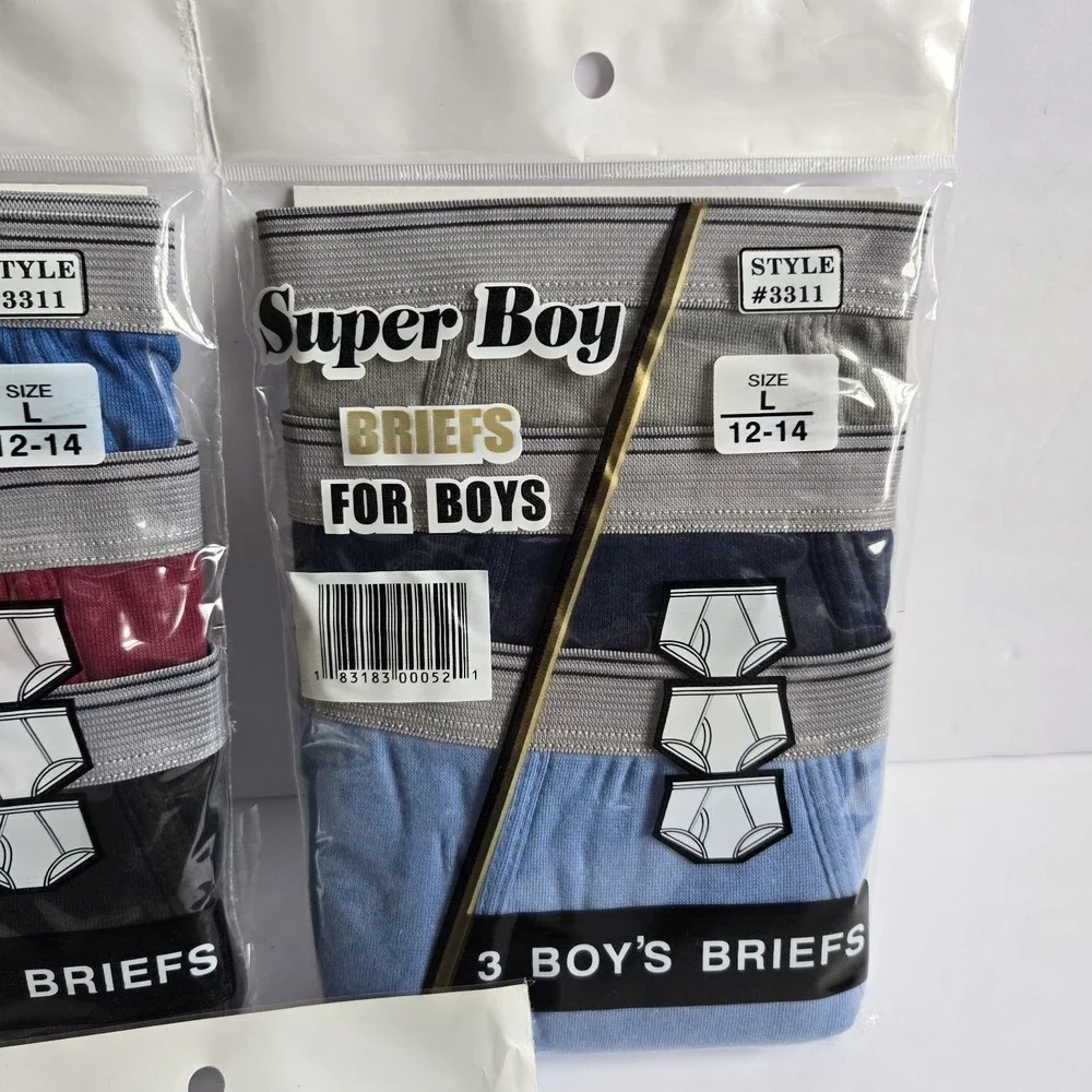 NEW Lot Of 3 3-packs Boys BRIEFS‎ Size LARGE 12-14 Assorted Colors Super Boy